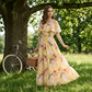 👗 Rochie lungă de vară cu imprimeu floral, cu umerii goi și volane – elegantă, vaporoasă și perfectă pentru zilele însorite 🌸☀️