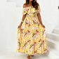 👗 Rochie lungă de vară cu imprimeu floral, cu umerii goi și volane – elegantă, vaporoasă și perfectă pentru zilele însorite 🌸☀️