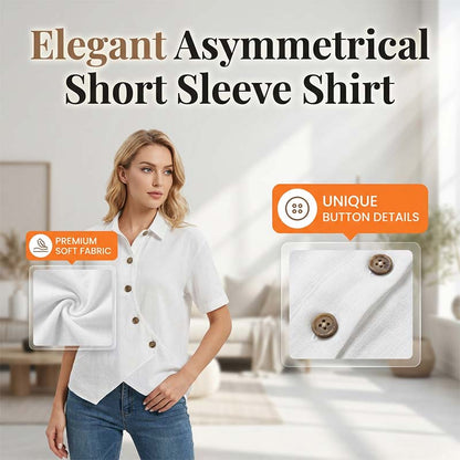 ✨ Eleganță naturală – Cămașă asimetrică cu nasturi și mâneci scurte pentru femei👚