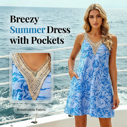 Rochie de vară fără mâneci pentru femei, cu buzunare