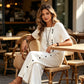 Set din două piese pentru femei: bluză casual și pantaloni cu croi larg