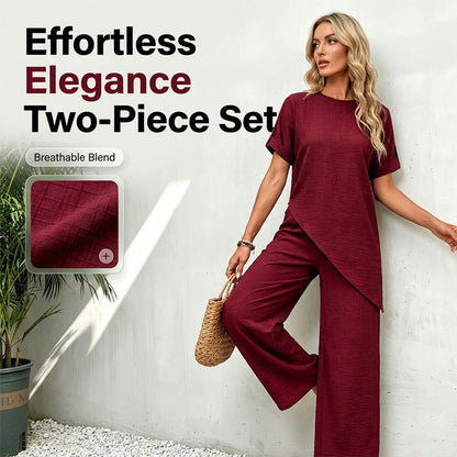 🌺Set compus dintr-un top cu tiv asimetric și o pereche de pantaloni cu croi larg