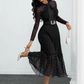 Rochie midi elegantă cu buline și guler tip cravată