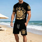Set tricou și pantaloni scurți pentru bărbați, cu imprimeu Gold Crest
