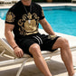Set tricou și pantaloni scurți pentru bărbați, cu imprimeu Gold Crest