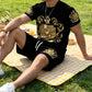 Set tricou și pantaloni scurți pentru bărbați, cu imprimeu Gold Crest