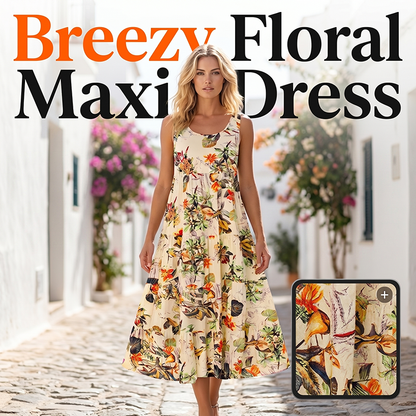 Rochie lungă fără mâneci cu imprimeu floral