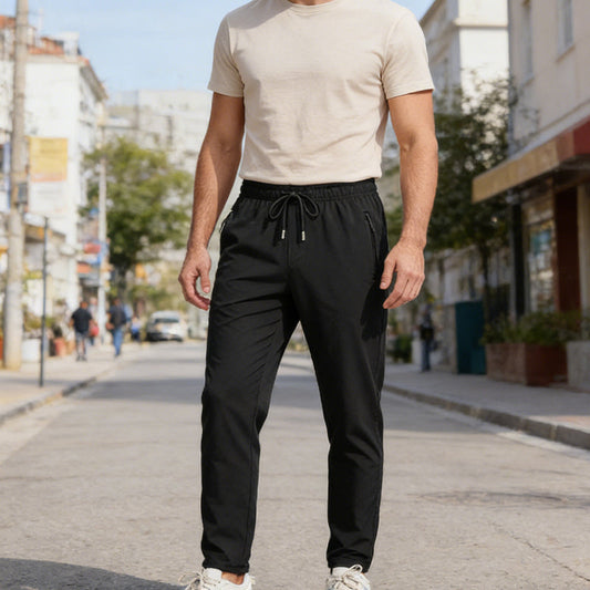 Pantaloni sport ușori pentru bărbați, cu buzunare cu fermoar