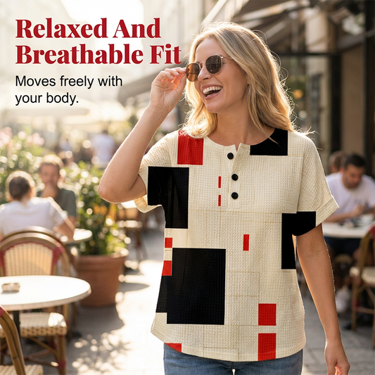 Tricou Henley pentru femei cu imprimeu abstract colorat