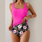 Costum de baie tip tankini cu talie înaltă și imprimeu floral pentru femei