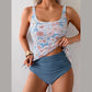 Costum de baie tip tankini cu talie înaltă și imprimeu floral pentru femei
