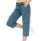 Pantaloni cargo 3/4 cu talie înaltă și șnur, culoare uni, pentru femei