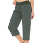 Pantaloni cargo 3/4 cu talie înaltă și șnur, culoare uni, pentru femei