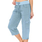 Pantaloni cargo 3/4 cu talie înaltă și șnur, culoare uni, pentru femei