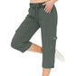 Pantaloni cargo 3/4 cu talie înaltă și șnur, culoare uni, pentru femei