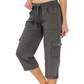 Pantaloni cargo 3/4 cu talie înaltă și șnur, culoare uni, pentru femei