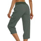 Pantaloni cargo 3/4 cu talie înaltă și șnur, culoare uni, pentru femei