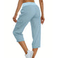 Pantaloni cargo 3/4 cu talie înaltă și șnur, culoare uni, pentru femei