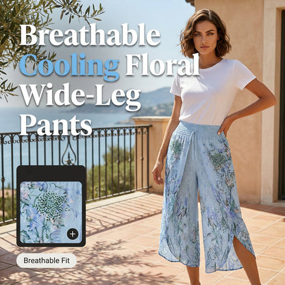 Pantaloni pentru femei cu imprimeu floral, talie înaltă, picior larg