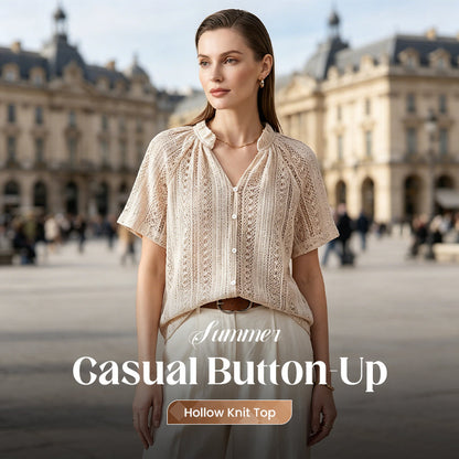 👕 Bluză casual de vară din tricot cu găuri, cu nasturi