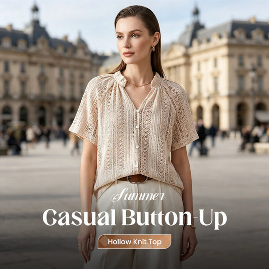 👕 Bluză casual de vară din tricot cu găuri, cu nasturi
