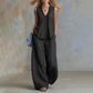 Set elegant de bluză fără mâneci și pantaloni, cu croială lejeră