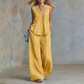 Set elegant de bluză fără mâneci și pantaloni, cu croială lejeră