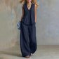 Set elegant de bluză fără mâneci și pantaloni, cu croială lejeră