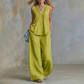 Set elegant de bluză fără mâneci și pantaloni, cu croială lejeră