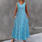 Rochie maxi fără mâneci, cu imprimeu floral, pentru femei, cu buzunare