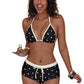 👙Set de bikini cu bretele în stil halter cu buline – stil retro, material elastic, slip tip boxeri 🌊