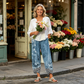 Pantaloni largi pentru femei, cu imprimeu floral vintage
