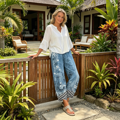 Pantaloni largi pentru femei, cu imprimeu floral vintage