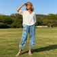 Pantaloni largi pentru femei, cu imprimeu floral vintage