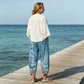 Pantaloni largi pentru femei, cu imprimeu floral vintage