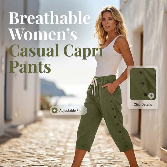 Pantaloni capri casual pentru femei, cu nasturi laterali