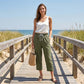 Pantaloni capri casual pentru femei, cu nasturi laterali
