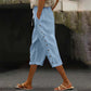Pantaloni capri casual pentru femei, cu nasturi laterali