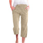 Pantaloni capri din bumbac și in, cu cordon de strângere, pentru femei