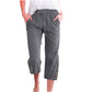 Pantaloni capri din bumbac și in, cu cordon de strângere, pentru femei