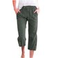 Pantaloni capri din bumbac și in, cu cordon de strângere, pentru femei
