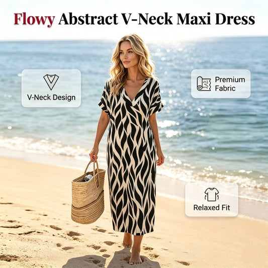 Rochie maxi cu imprimeu abstract și decolteu în V pentru femei