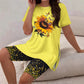 Set de top tunică imprimată casual pentru femei și pantaloni scurți