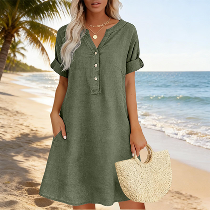🍃☁️ Rochie lejeră și respirabilă pentru femei, cu decolteu în V și buzunare 😍