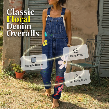 Salopetă din denim cu imprimeu floral pentru femei