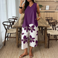 🌸Set compus din un top asimetric și pantaloni capri cu imprimeu floral pentru femei – Versatil, plin de viață, confortabil 🌺