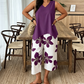 🌸Set compus din un top asimetric și pantaloni capri cu imprimeu floral pentru femei – Versatil, plin de viață, confortabil 🌺