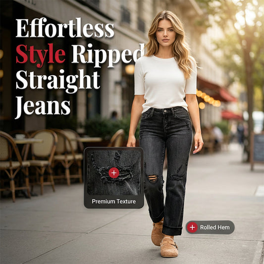 Women's Casual Ripped Straight-Leg Jeans
