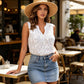 👚Cămașă fără mâneci cu imprimeu floral și dantelă, pentru femei