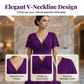 Rochie elegantă cu decolteu în V și detaliu răsucit în față, prevăzută cu buzunare